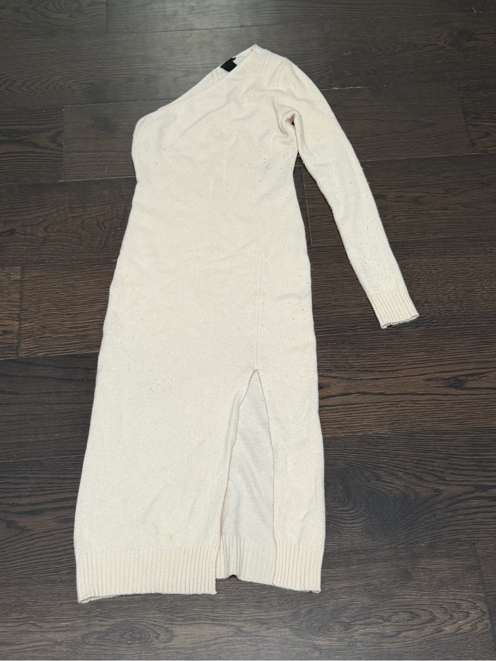 Kith One-Shoulder Cream Knit Midi Dress with Side Slit